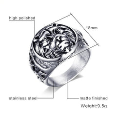 Mens Luxury Stainless Steel Lion Head Ring